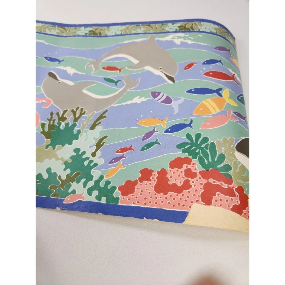 Vintage Laura Ashley Under The Sea Border Wallpaper Ocean Bathroom Dolphins Fish